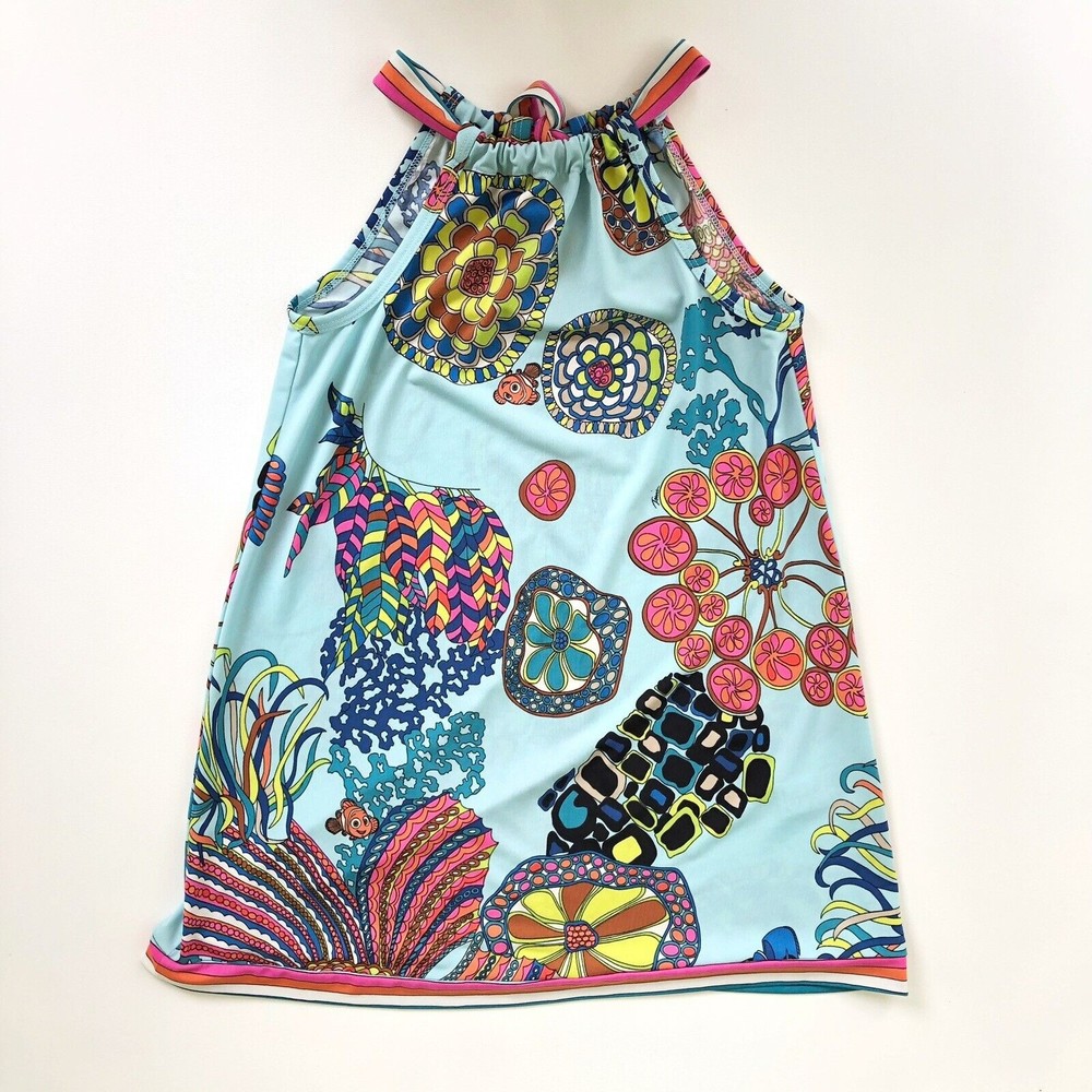 Trina Turk Girls 7/8 Finding Dory Nemo Halter Dress Fish Print Blue Sleeveless